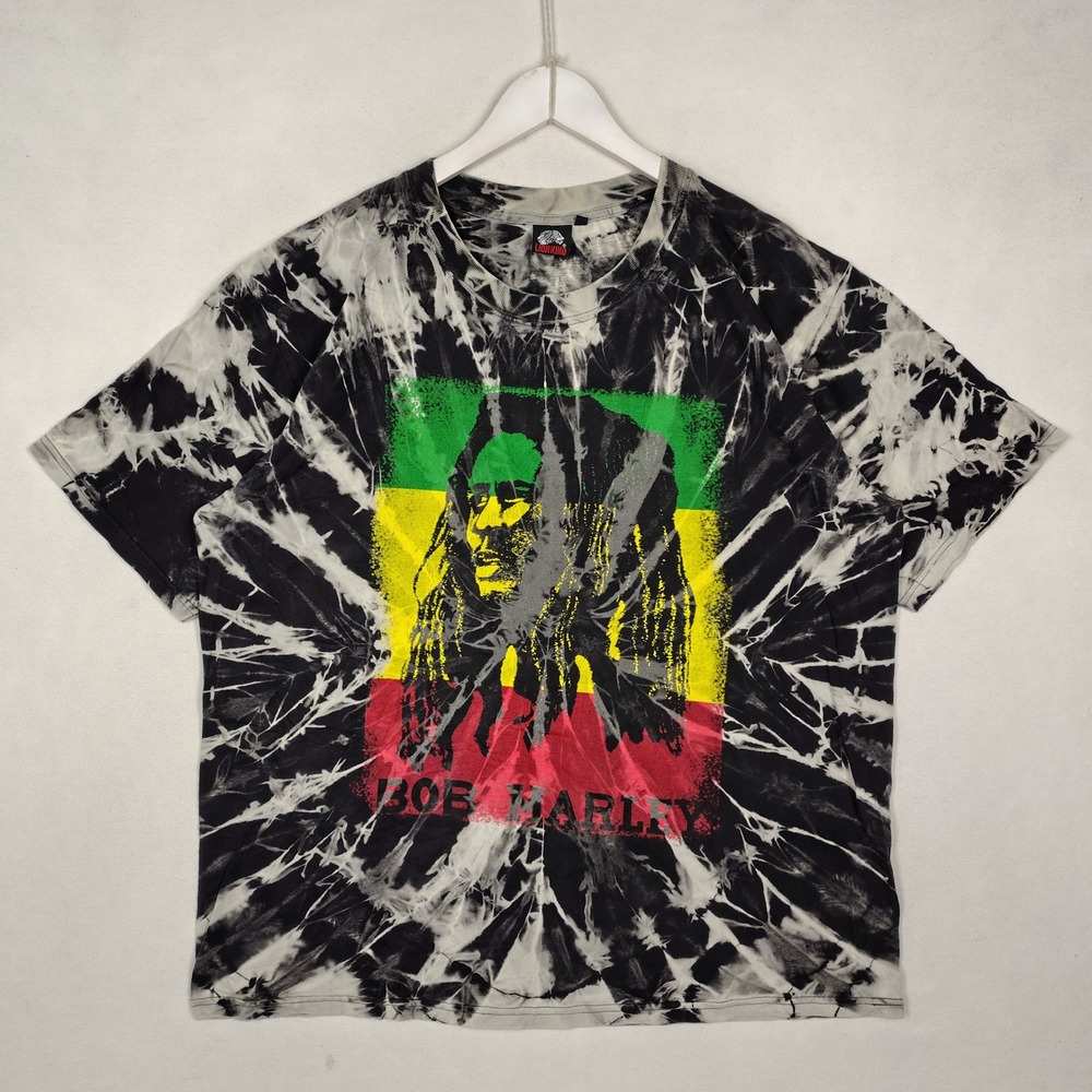 Lion King Bob Marley Tie Dye Graphic T-Shirt Mens XL Rasta Reggae Black White